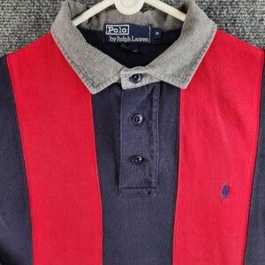 Polo Ralph Lauren Rugby Polo Shirt Long Sleeve Striped Blue Red Contrast Collar